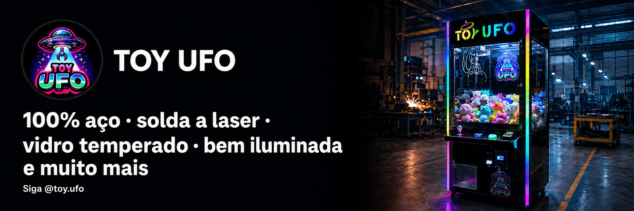 Toy UFO - máquina de pelúcia 100% aço, solda a laser e vidro temperado